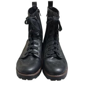 Kensie Black Willa Combat Motorcycle Moto Zip Up Boots Lug Sole Grunge Size 8
